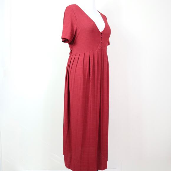 ASOS Size 14 Textured Button V-neck Dress MaxiTie Waist Rust Red - Picture 8 of 12